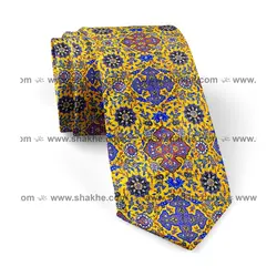 کراوات مردانه طرح کاشی زرد چهار بال