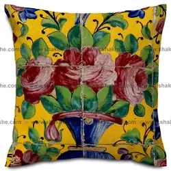 کوسن مخمل کاشی زرد کاخ گلستان