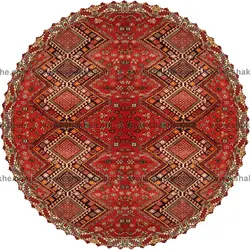 رومیزی مخمل دایره طرح جاجیم سرخ