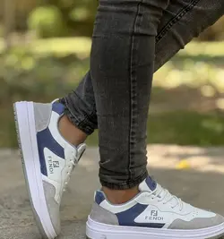 فروش ویژه کفش اسپرت ست زنانه و مردانه مدل فندی زیبا و بادوام رنگ سفید ابی طوسی