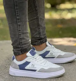 فروش ویژه کفش اسپرت ست زنانه و مردانه مدل فندی زیبا و بادوام رنگ سفید ابی طوسی