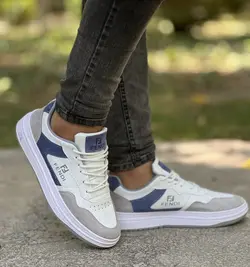 فروش ویژه کفش اسپرت ست زنانه و مردانه مدل فندی زیبا و بادوام رنگ سفید ابی طوسی