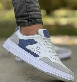 فروش ویژه کفش اسپرت ست زنانه و مردانه مدل فندی زیبا و بادوام رنگ سفید ابی طوسی