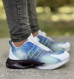 فروش ویژه کفش اسپرت مردانه پسرانه مدل  پمپی  نرم و راحت  رنگ  سفید سبز ابی