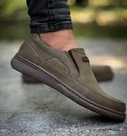 حراج کفش  مجلسی طبی مردانه دور دوخت نرم و راحت رنگ زیتونی کد 3410