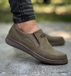 حراج کفش  مجلسی طبی مردانه دور دوخت نرم و راحت رنگ زیتونی کد 3410