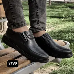 کفش اداری مجلسی مردانه پسرانه مدل اکو بدون بند مشکی کد 2176