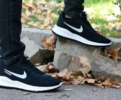 کفش اسپرت مردانه پسرانه مدل نایک رنگ مشکی نایک سفید زیره سفید کد 3586