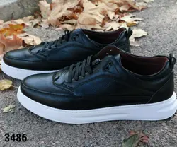 کفش اسپرت ونس  مردانه پسرانه مدل طبی بندی رویه چرم رنگ مشکی زیره سفید کد 3486