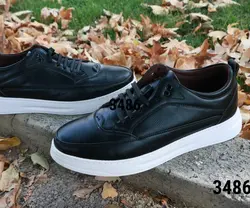 کفش اسپرت ونس  مردانه پسرانه مدل طبی بندی رویه چرم رنگ مشکی زیره سفید کد 3486