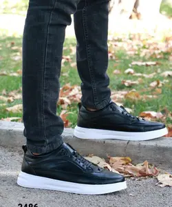 کفش اسپرت ونس  مردانه پسرانه مدل طبی بندی رویه چرم رنگ مشکی زیره سفید کد 3486