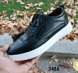 کفش اسپرت ونس  مردانه پسرانه مدل طبی بندی رویه چرم رنگ مشکی زیره سفید کد 3486