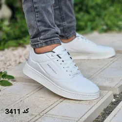 کفش اسپرت ونس  مردانه پسرانه مدل اسکیچرز رویه چرم دور دوخت رنگ سفید کد 3411