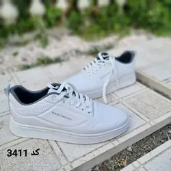 کفش اسپرت ونس  مردانه پسرانه مدل اسکیچرز رویه چرم دور دوخت رنگ سفید کد 3411
