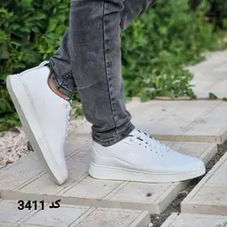 کفش اسپرت ونس  مردانه پسرانه مدل اسکیچرز رویه چرم دور دوخت رنگ سفید کد 3411