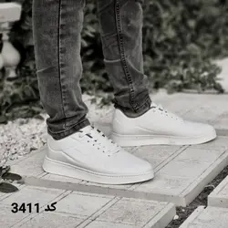 کفش اسپرت ونس  مردانه پسرانه مدل اسکیچرز رویه چرم دور دوخت رنگ سفید کد 3411