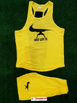 ست رکابی شلوارک بدنسازی just do it-پارچه زنبوری در 6 رنگ مختلف