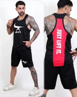 ست رکابی شلوارک بدنسازی just do it-پارچه زنبوری در 6 رنگ مختلف