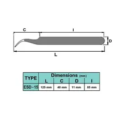 پنس تکی آنتی استاتیک نوک تیز سرکج مدل ESD-15