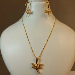 نیم ست گوشواره وپلاک طرح سنجاقک با زنجیر مدل ونیزی - گالری طلای رضا