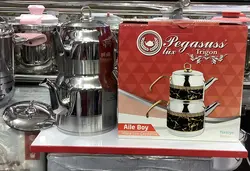 کتری و قوری دسته استیل ساده مارک PEGASUSS
