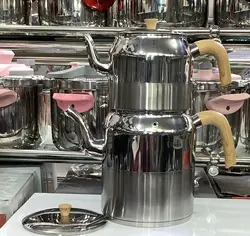 کتری و قوری استیل دسته چوبی مارکPEGASUSS