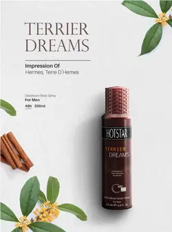 اسپری مردانه هات استار (Hot star) مدل تق هرمس (Terrier Dreams) حجم 200 میل