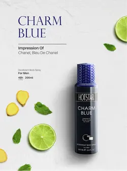 اسپری مردانه هات استار (Hot star) مدل شنل بلو (Charm Blue) حجم 200 میل