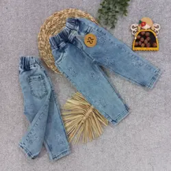 شلوار جین مام استایل اسپرت با گلدوزی خرگوش