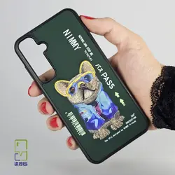 کاور گلدوزی طرح بولداگ سبز| S23 fe سامسونگ - کاورما | فروشگاه اینترنتی کاورما
