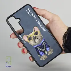 کاور گلدوزی طرح بولداگ طوسی| S23 fe سامسونگ - کاورما | فروشگاه اینترنتی کاورما