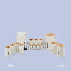 سرویس آشپزخانه 16 پارچه طرح سمباده ای درب بامبو برند یونیک اصل کد UN-8003