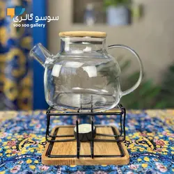 قوری پیرکس درب بامبو همراه با وارمر