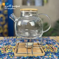 قوری پیرکس درب بامبو همراه با وارمر