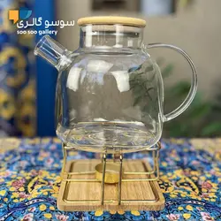 قوری پیرکس درب بامبو همراه با وارمر