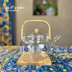 قوری پیرکس دسته بامبو چوبی