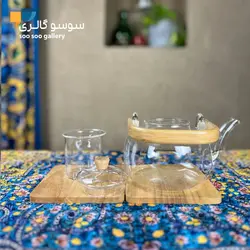 قوری پیرکس دسته بامبو چوبی