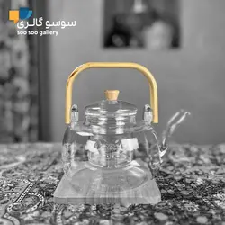 قوری پیرکس دسته بامبو چوبی