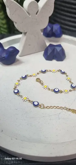 پابند طلایی استیل رنگ ثابت بابونه و چشم نظر