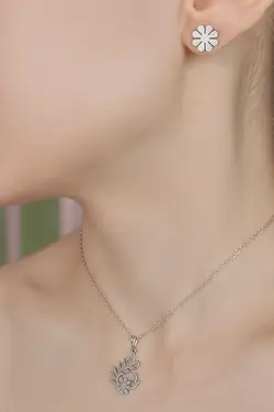 نیم ست استیل نقره ای گل سه بعدی