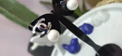 گوشواره استیل نقره ای چنل اویز مروارید