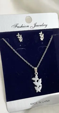 نیم ست استیل نقره ای پروانه