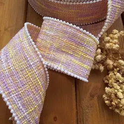 روبان شنل لبه مروارید صورتی