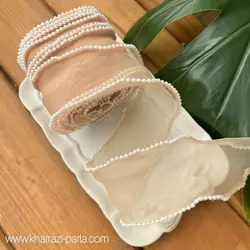 روبان حریر لبه مرواریدی نسکافه ای