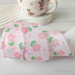 روبان گروگرن طرحدار گل قلبی صورتی