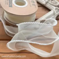 روبان حریر لبه مرواریدی شیری