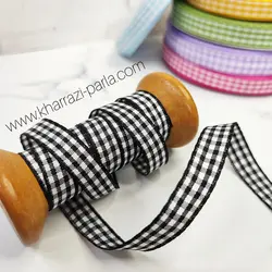 روبان چهارخونه 1 سانت مشکی