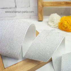 روبان مخمل شاین دار 4 سانت سفید