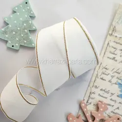 روبان لبه زری 4 سانتی سفید