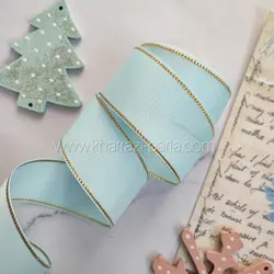 روبان لبه زری 4 سانتی آبی آسمانی